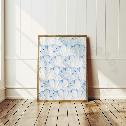 Watercolor Pastel Blue Seashells Digital Prints