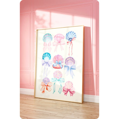 Watercolor Pastel Seashells And Bows Poster