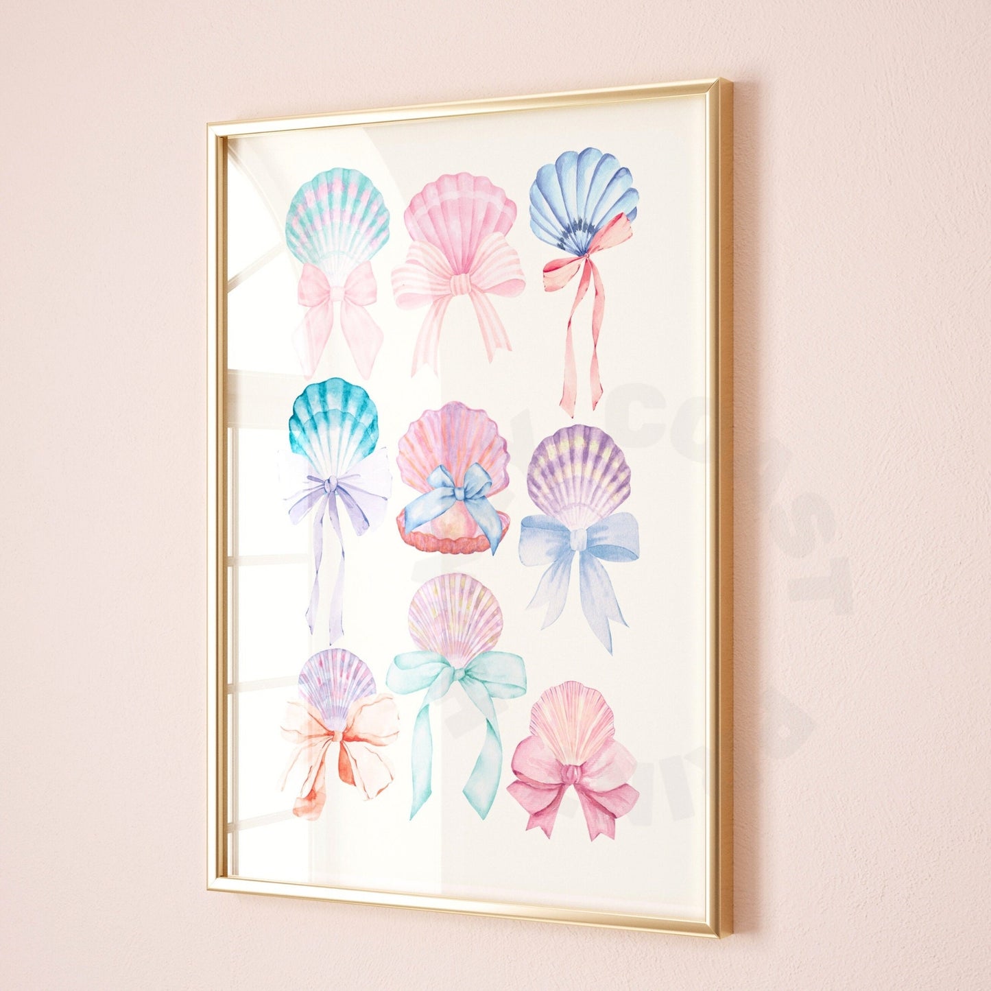 Watercolor Pastel Seashells And Bows Poster