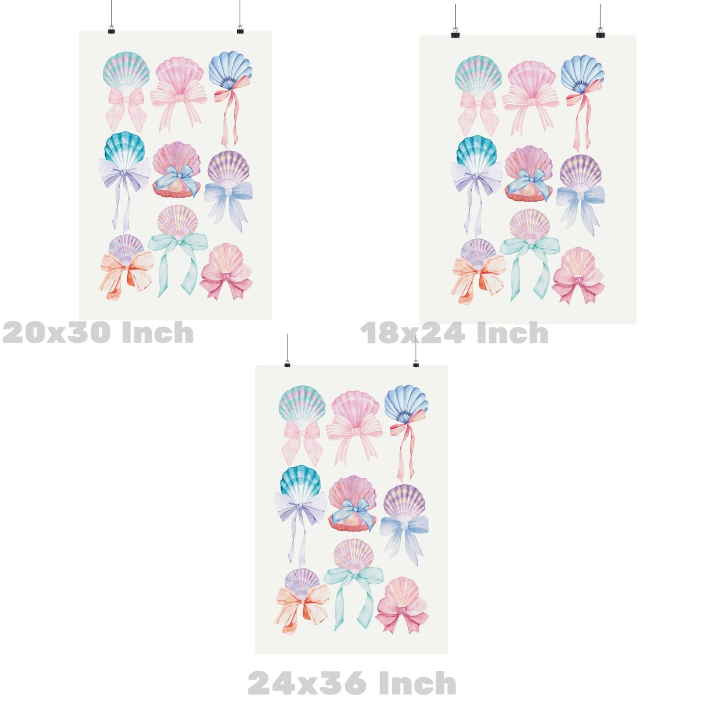 Watercolor Pastel Seashells And Bows Poster
