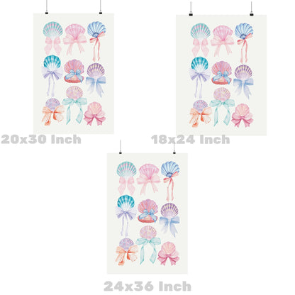 Watercolor Pastel Seashells And Bows Poster