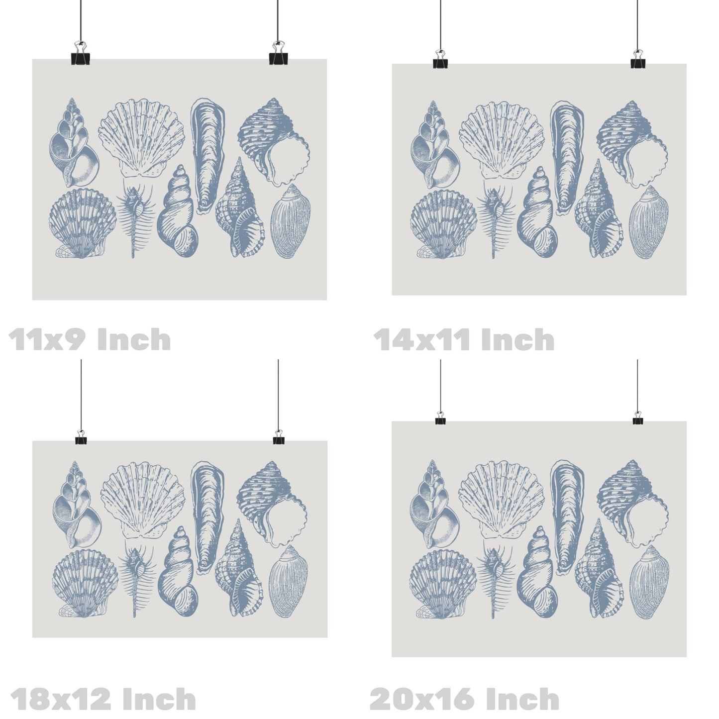 Landscape Coastal Blue Seashells Poster