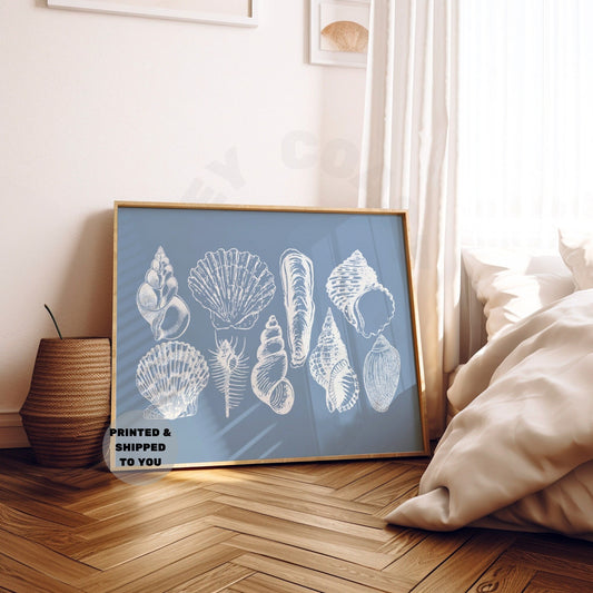 Landscape Coastal Blue Seashells Poster