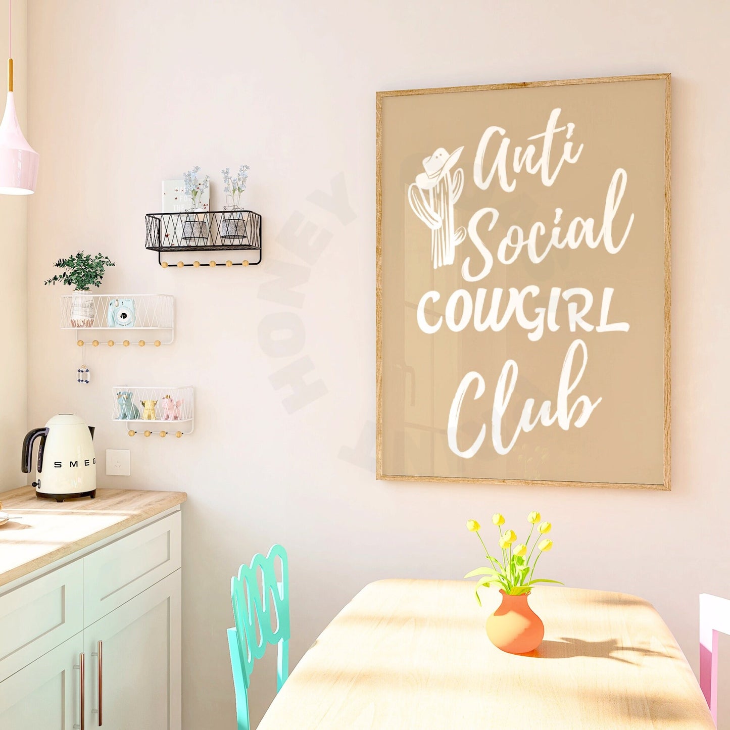 Beige Anti Social Cowgirl Club Digital Prints