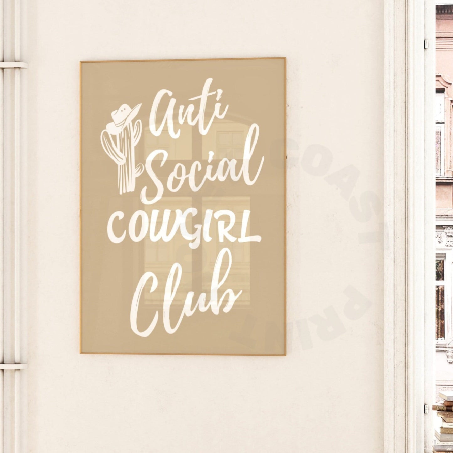 Beige Anti Social Cowgirl Club Digital Prints