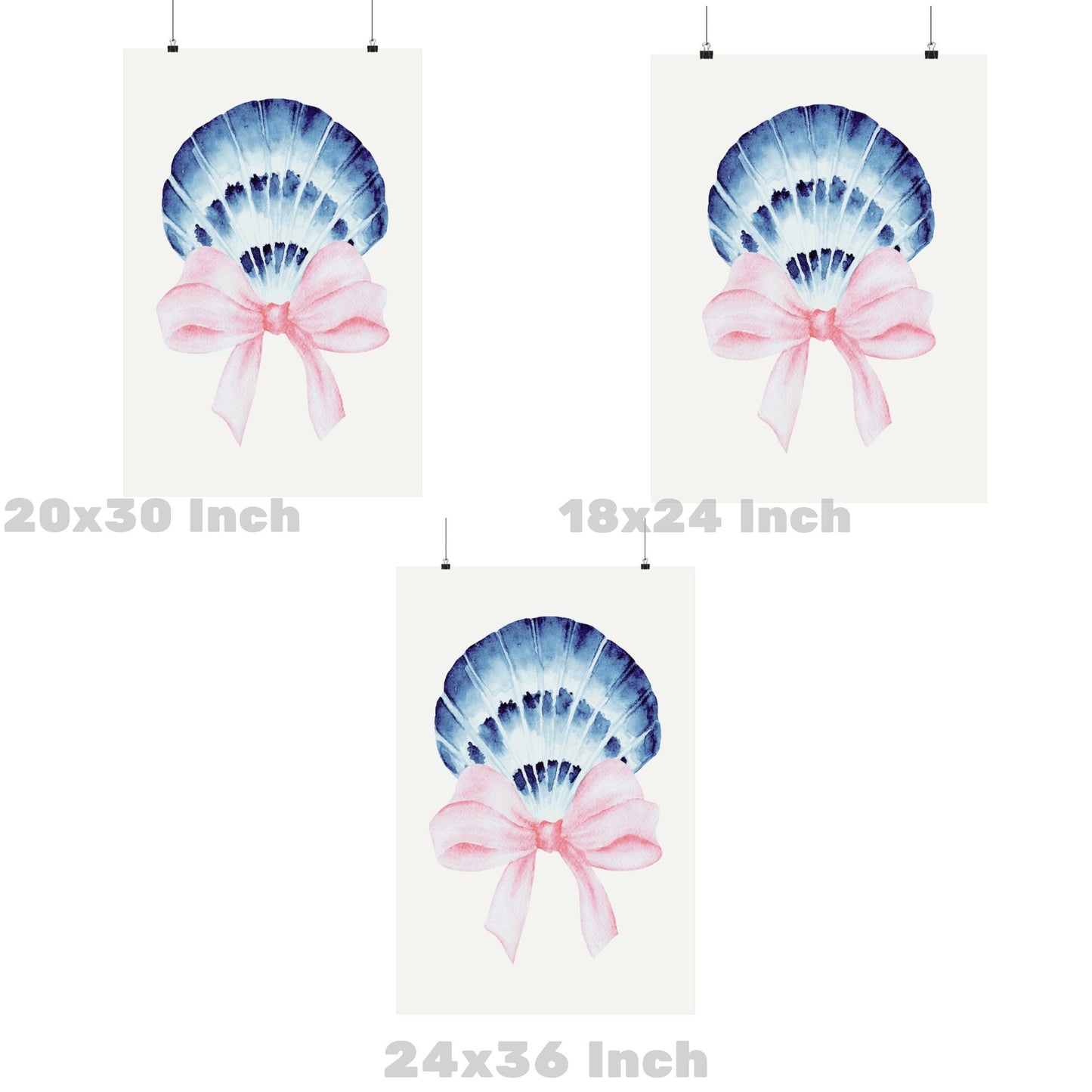 Watercolor Seashell With Pink Bow Poster