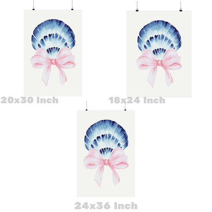 Watercolor Seashell With Pink Bow Poster