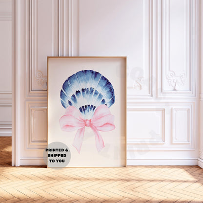 Watercolor Seashell With Pink Bow Poster