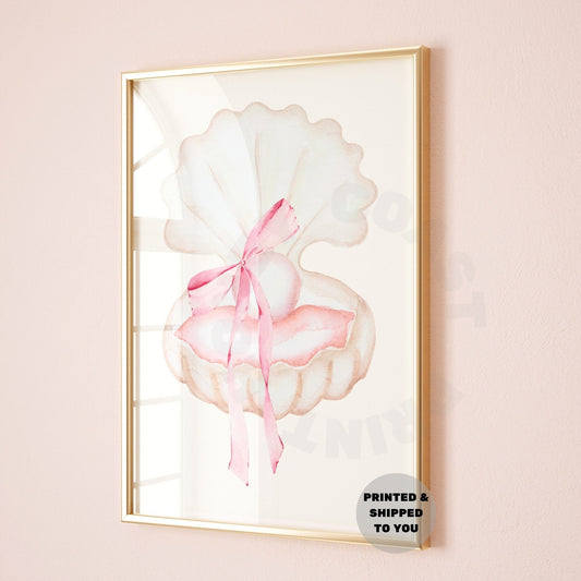 Watercolor Seashell Pearl With Bow Poster