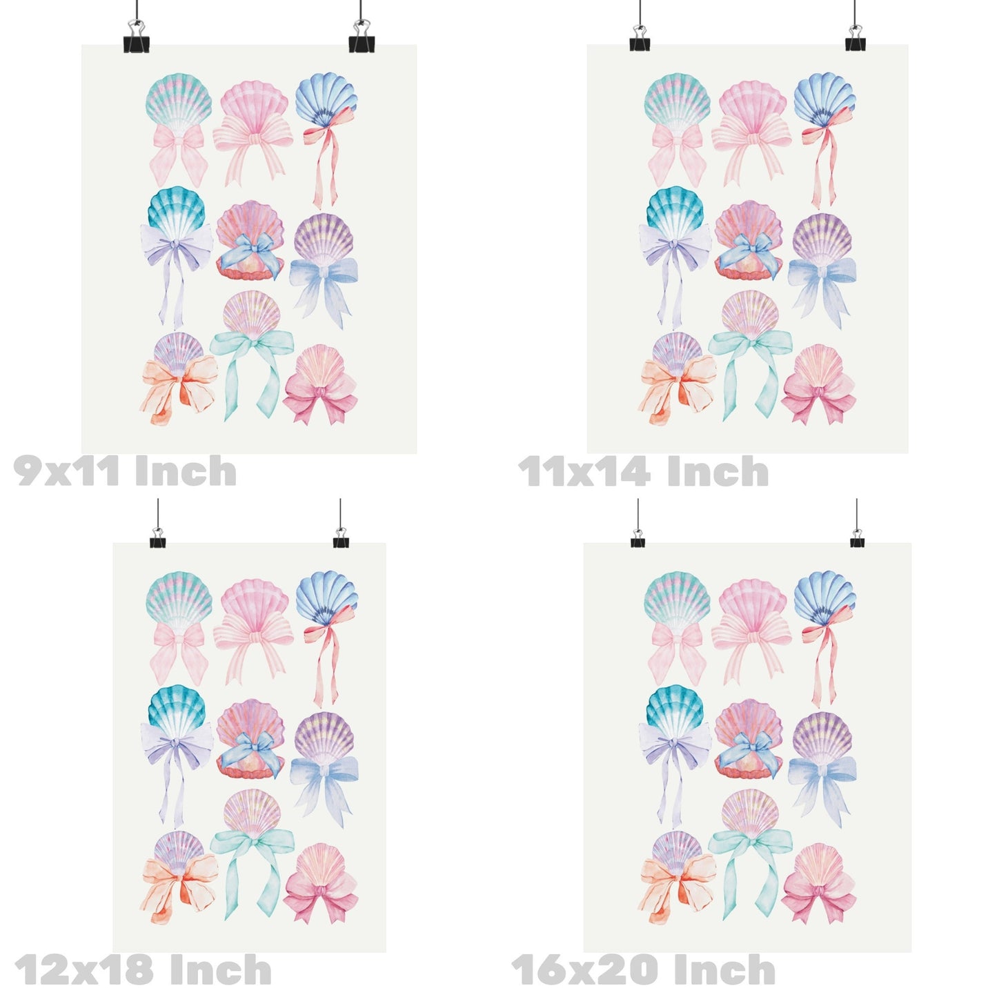 Watercolor Pastel Seashells And Bows Poster