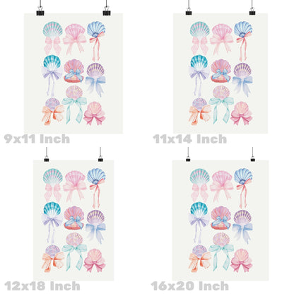Watercolor Pastel Seashells And Bows Poster