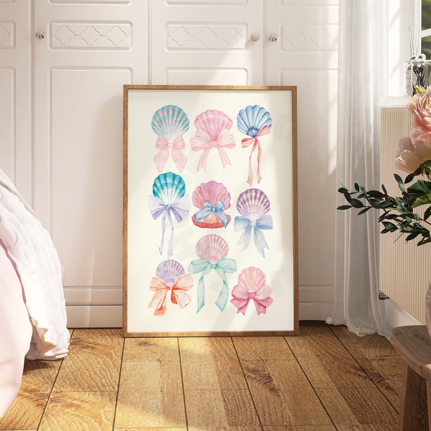 Watercolor Pastel Seashells And Bows Poster
