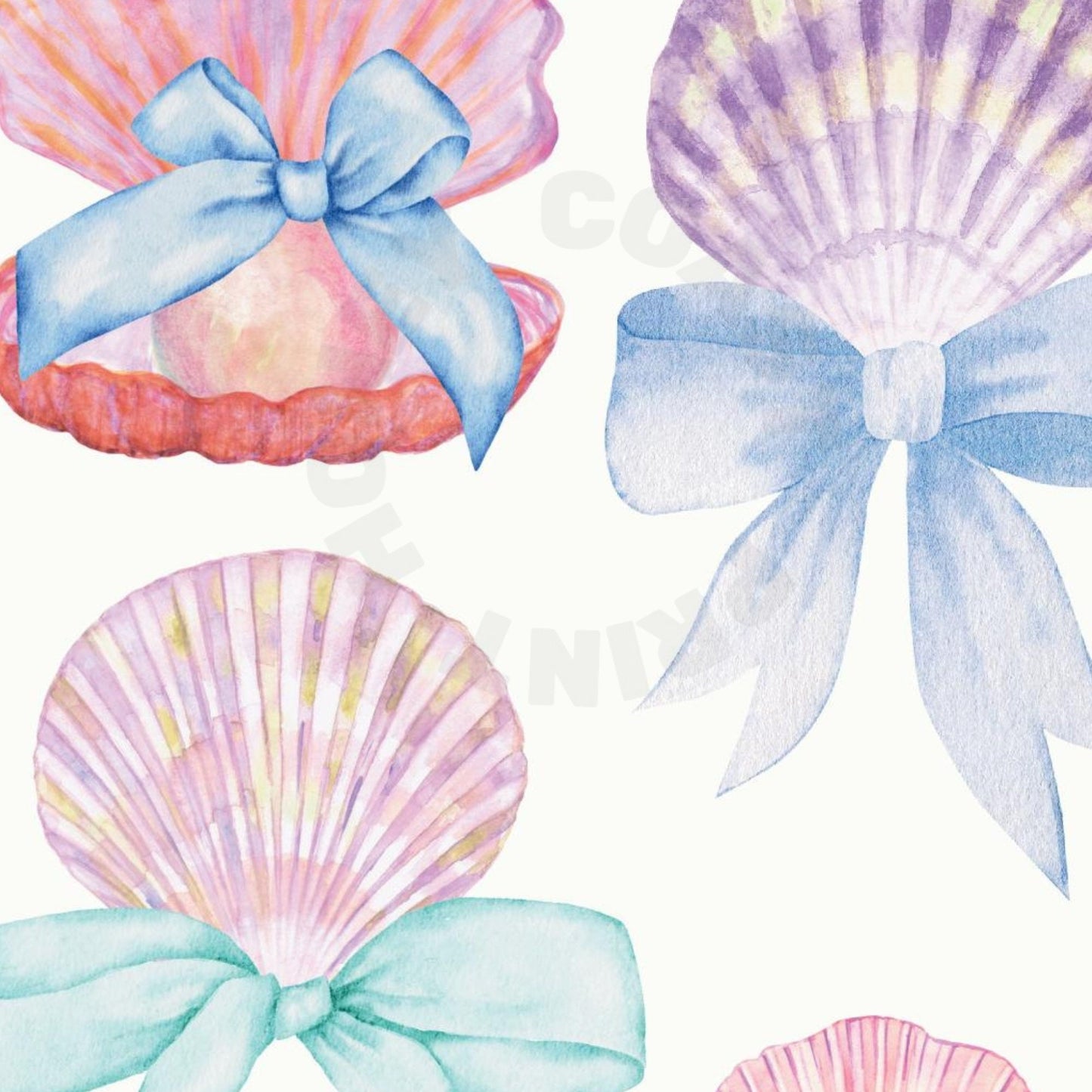 Watercolor Pastel Seashells And Bows Poster