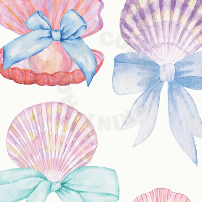 Watercolor Pastel Seashells And Bows Poster