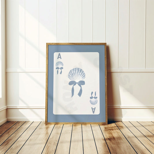 Coastal Blue Seashell Bow Playing Card Digital Prints