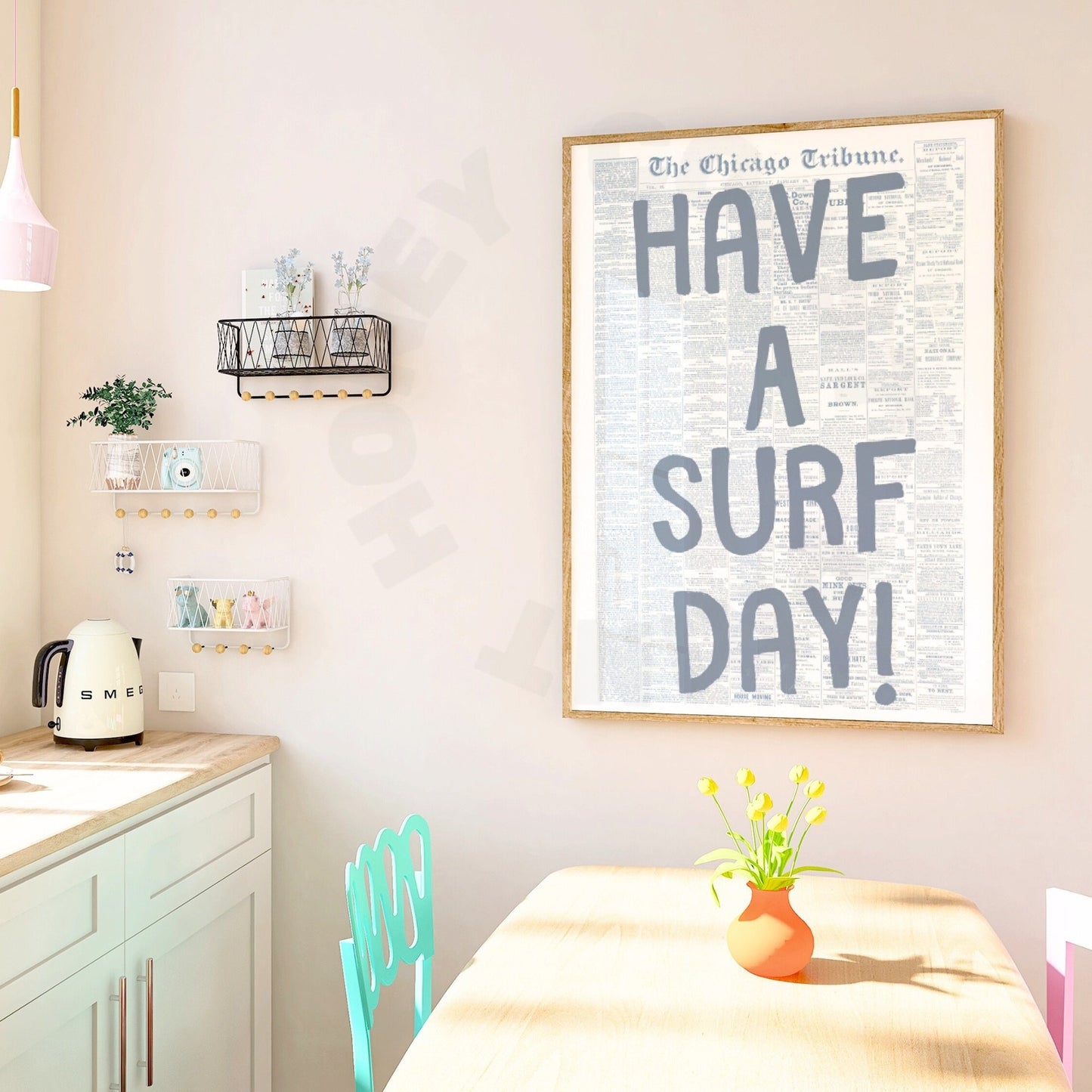 Coastal Blue Have A Surf Day Newspaper Poster