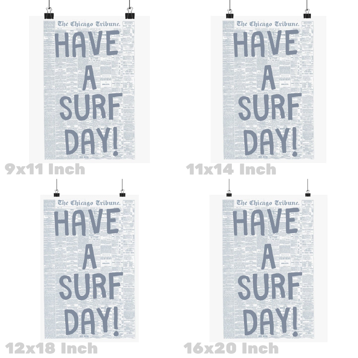 Coastal Blue Have A Surf Day Newspaper Poster