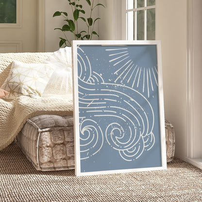 Coastal Blue Sun And Wave Digital Prints