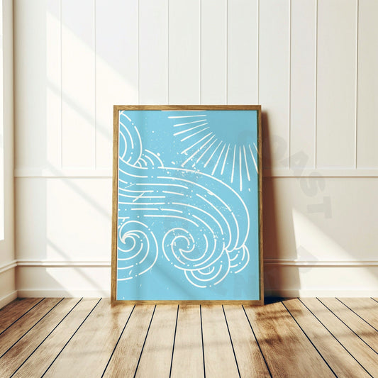 Surf Blue Sun And Wave Digital Prints