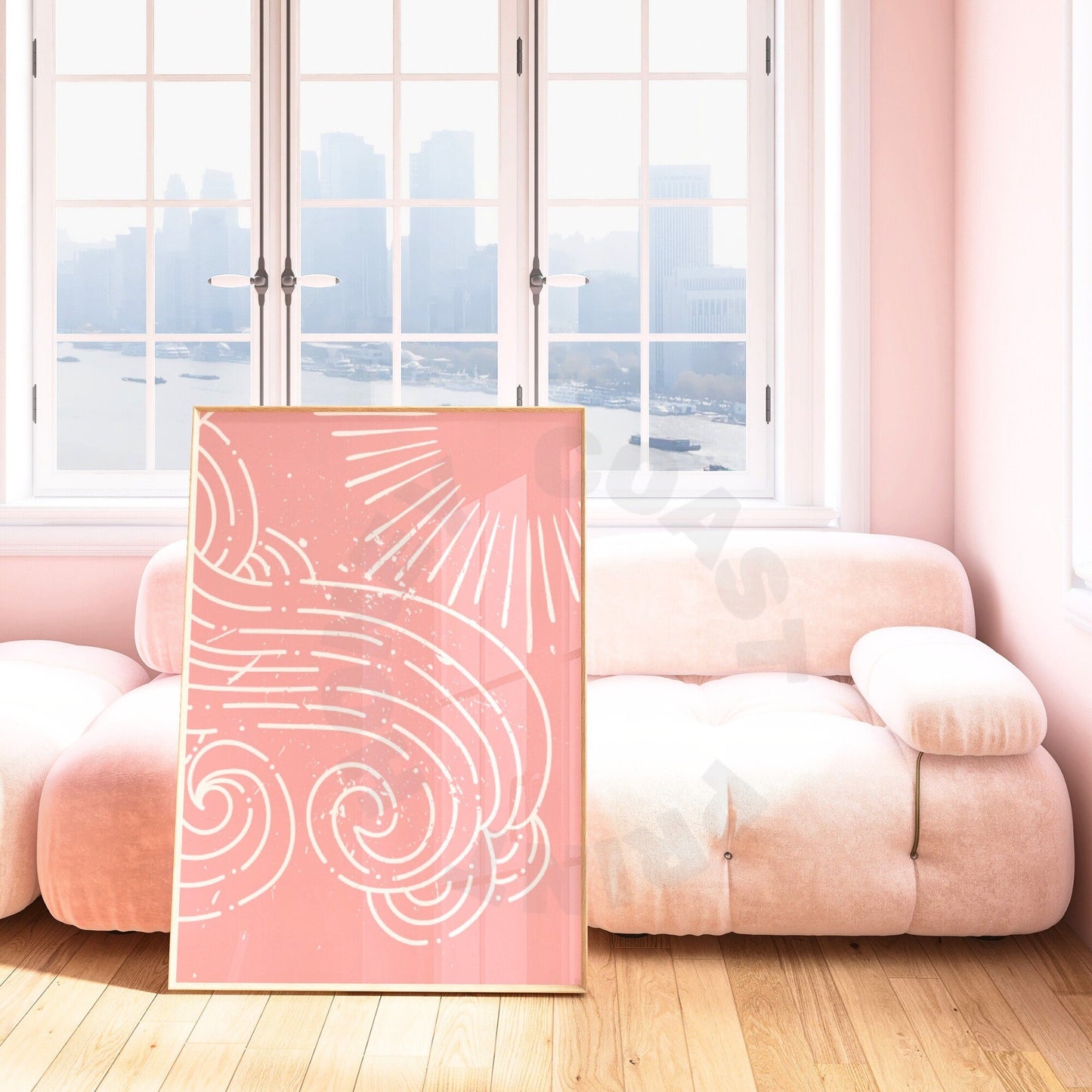 Pink Sun And Wave Digital Prints