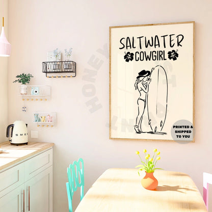 Monotone Saltwater Cowgirl Poster