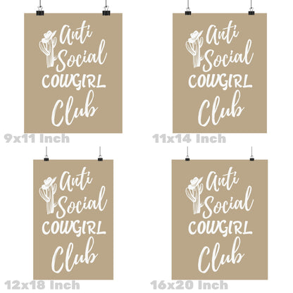 Beige Anti Social Cowgirl Club Poster