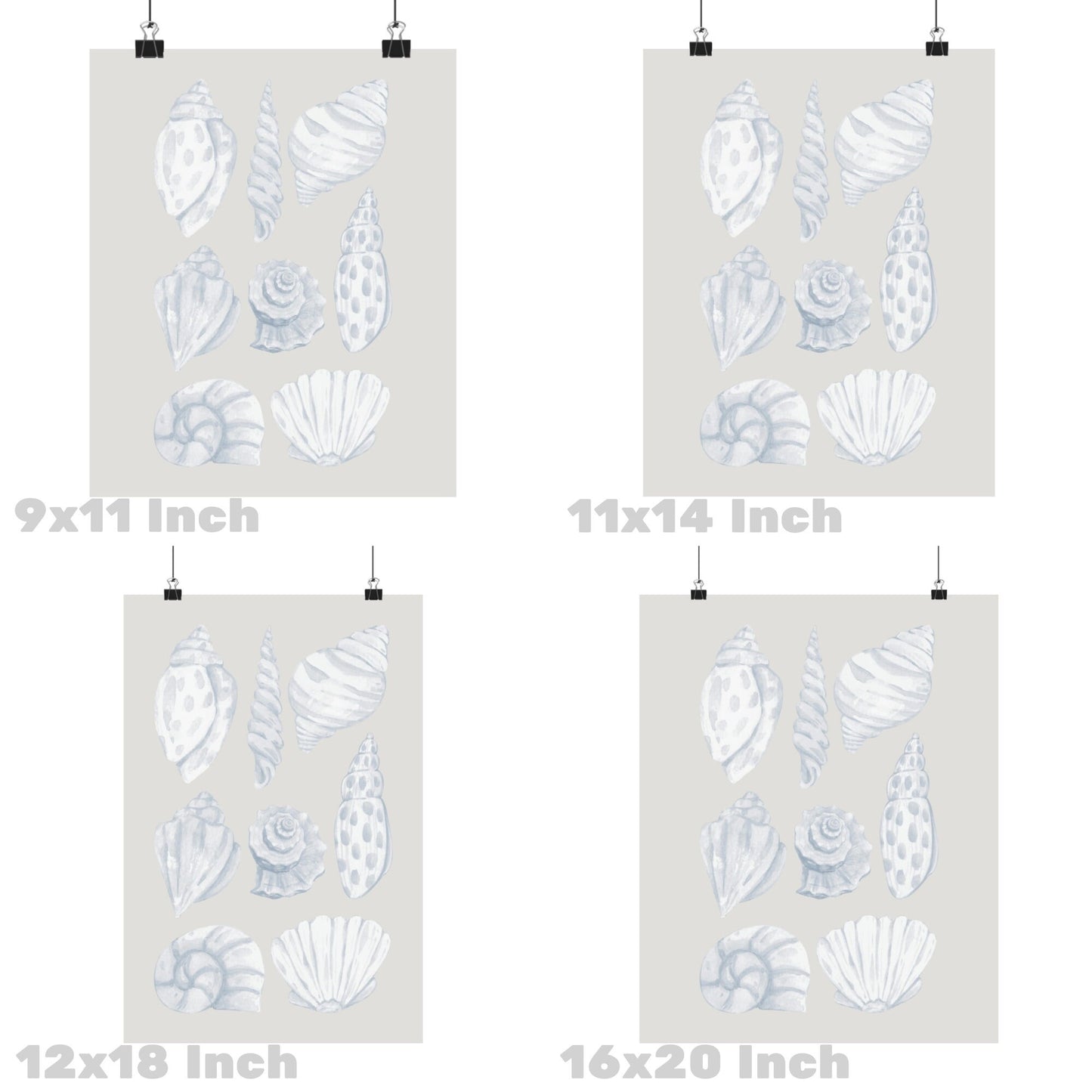 Coastal Blue Watercolor Seashells Poster