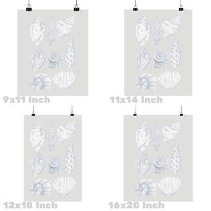 Coastal Blue Watercolor Seashells Poster