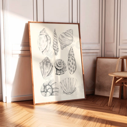 Monotone Watercolor Seashells Poster