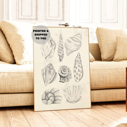 Monotone Watercolor Seashells Poster