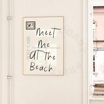 Monotone Meet Me At The Beach Coastal Love Letter Poster