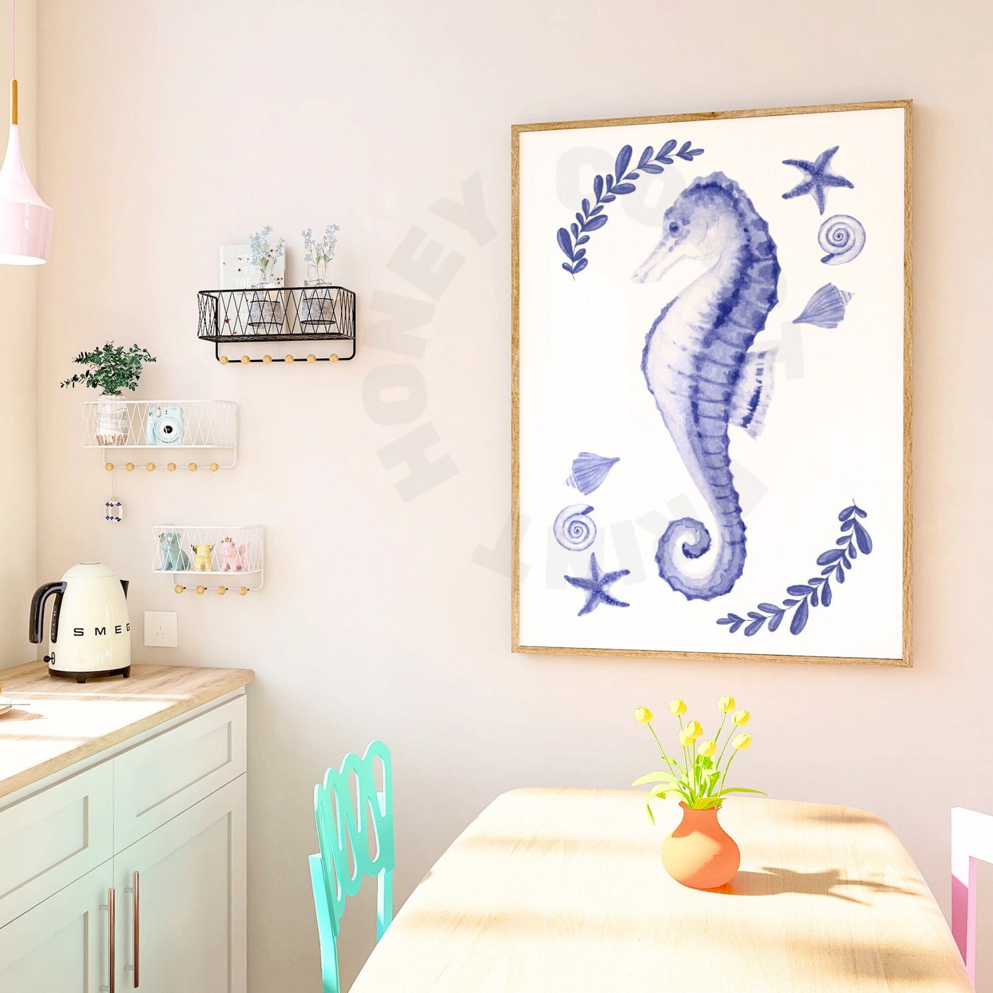 Navy Muted Seahorse Digital Prints