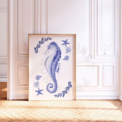 Navy Muted Seahorse Digital Prints