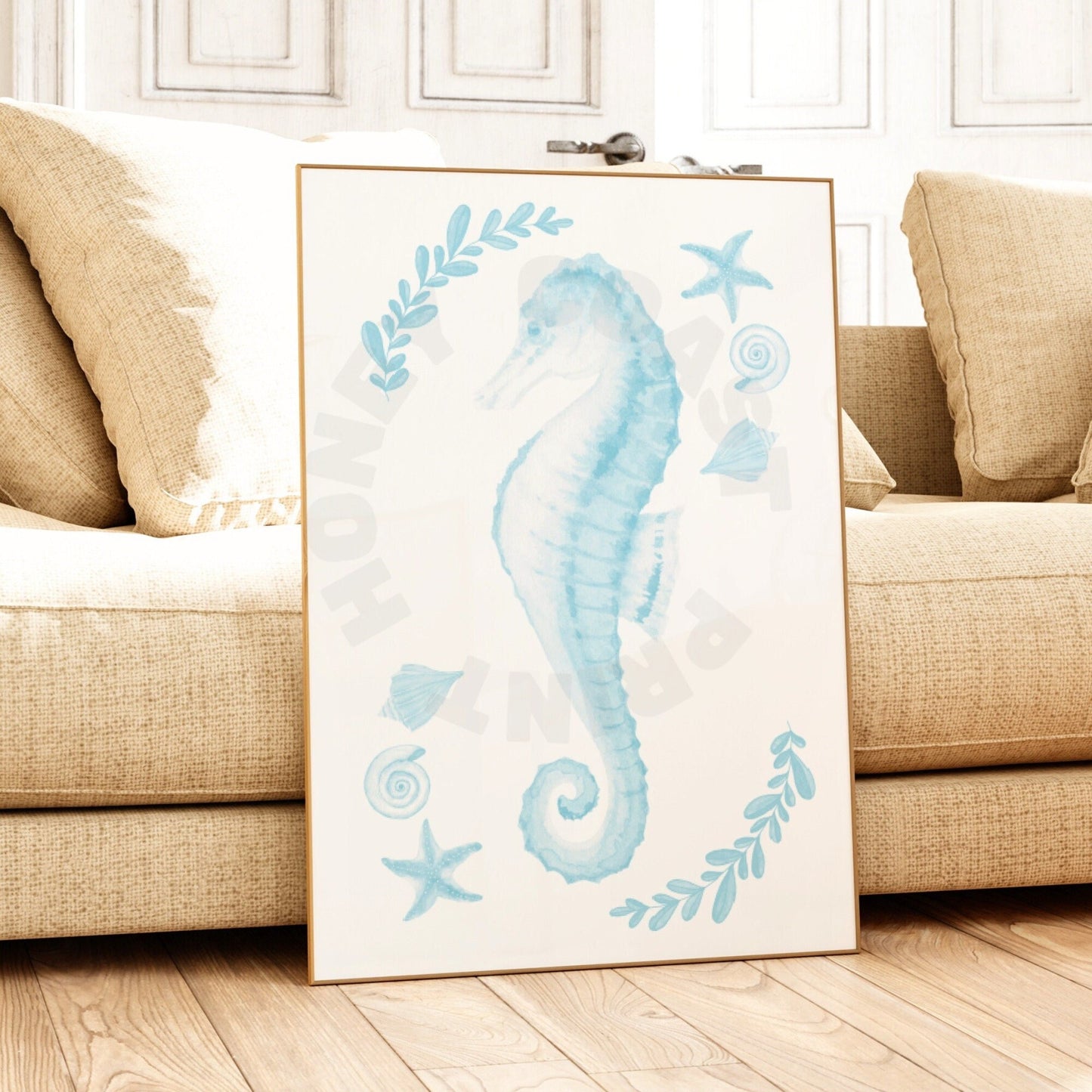 Surf Blue Muted Seahorse Digital Prints