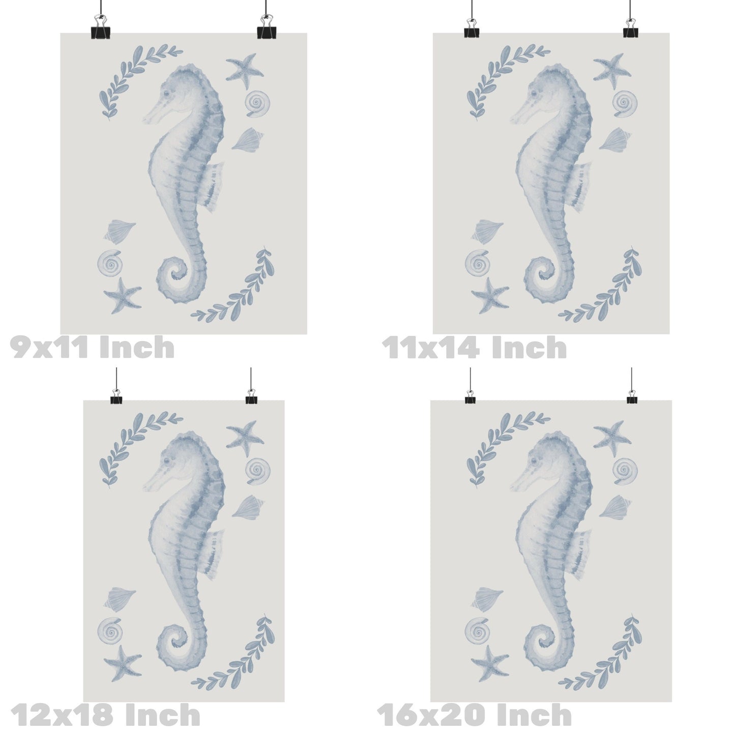 Coastal Blue Muted Seahorse Poster