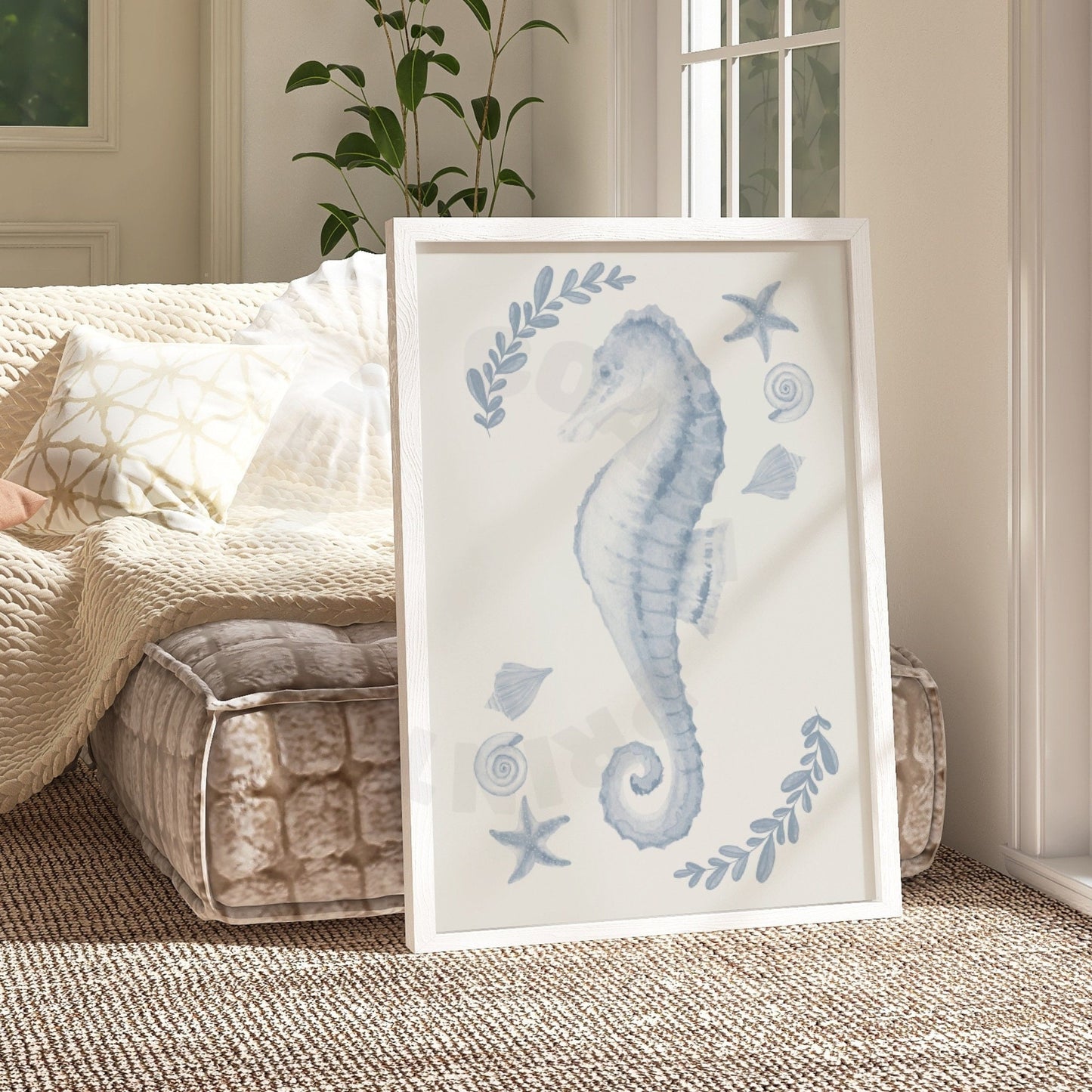 Coastal Blue Muted Seahorse Poster