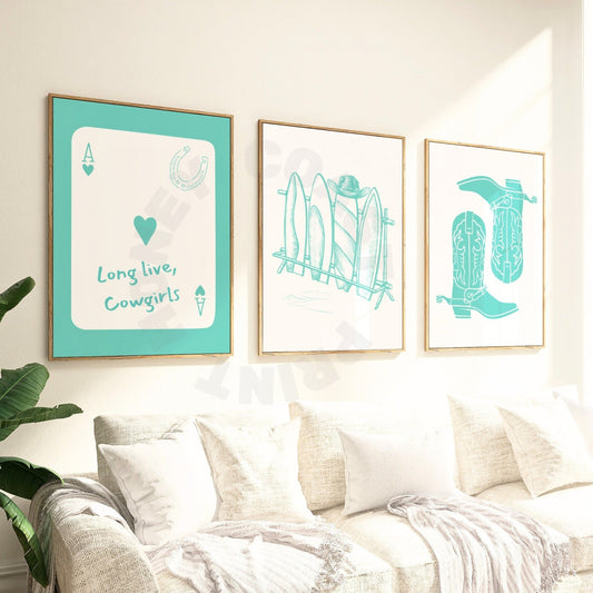 Turquoise Coastal Cowgirl Digital Prints, Set Of 3