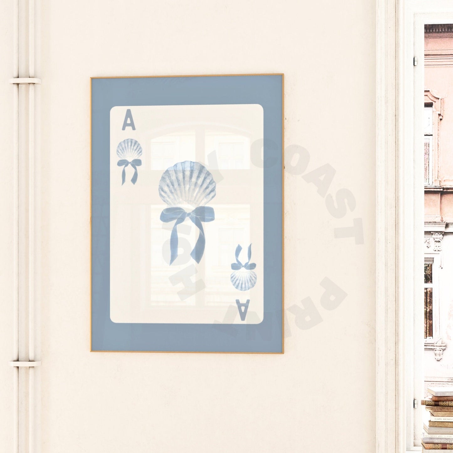 Coastal Blue Seashell Bow Playing Card Digital Prints