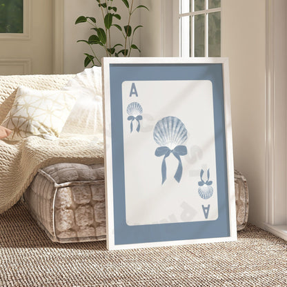 Coastal Blue Seashell Bow Playing Card Digital Prints