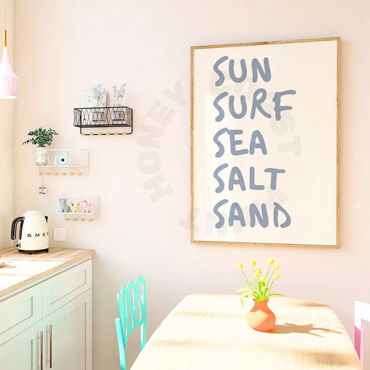 Coastal Blue Sun Surf Sea Salt Sand Digital Prints