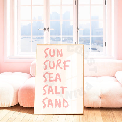 Pink Sun Surf Sea Salt Sand Digital Prints