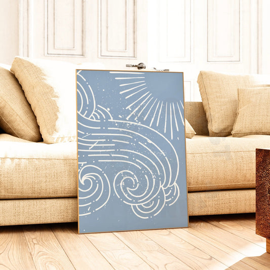 Coastal Blue Sun And Wave Digital Prints