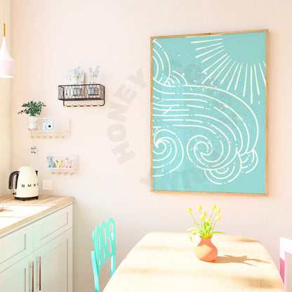 Seafoam Wave And Sun Digital Prints