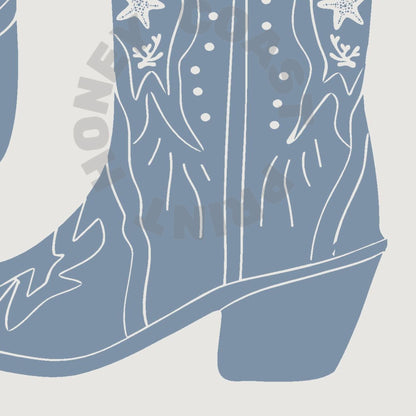 Coastal Blue Seashells Cowboy Boots Digital Prints