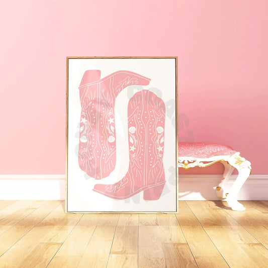 Pink Seashells Cowboy Boots Digital Prints