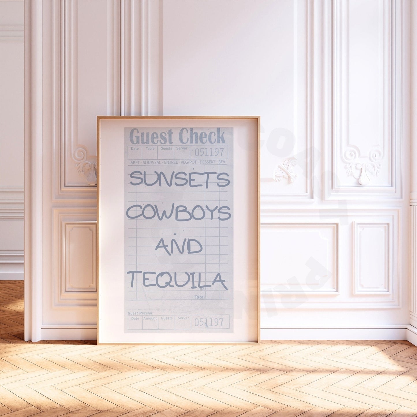 Sunsets Cowboys And Tequila Guest Check Poster