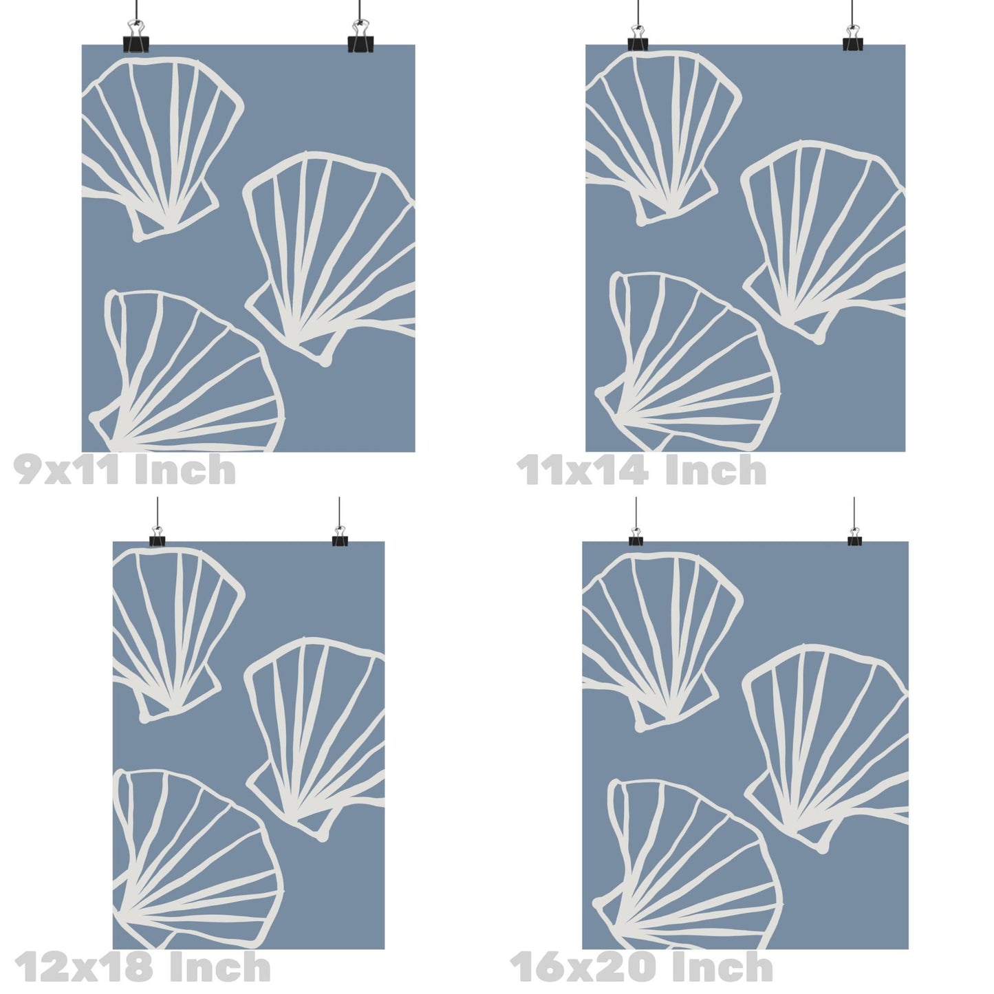 Coastal Blue Hand Drawn Seashells Poster