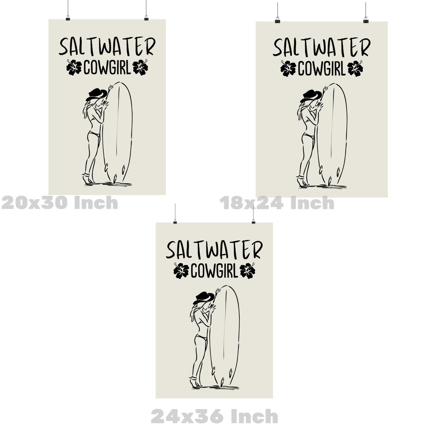 Monotone Saltwater Cowgirl Poster