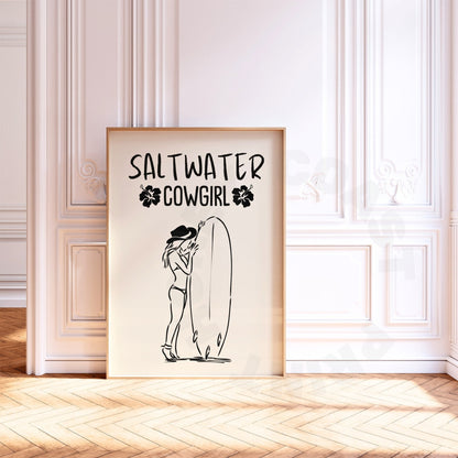 Monotone Saltwater Cowgirl Poster