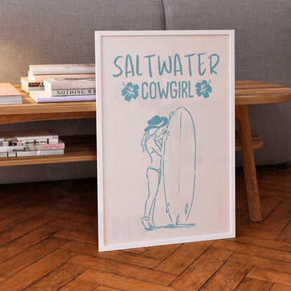 Surf Blue Saltwater Cowgirl Poster